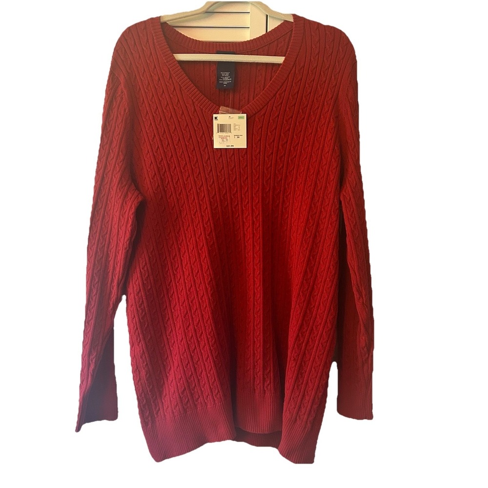Women Kmart Basic Editions 2XL Sweater Red VNeck Long Sleeve Pullover Preppy NEW